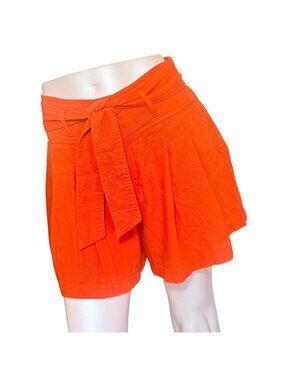 BP Shorts Womens XS Orange Linen Blend High Waisted Tie Waist Pleated Nordstrom